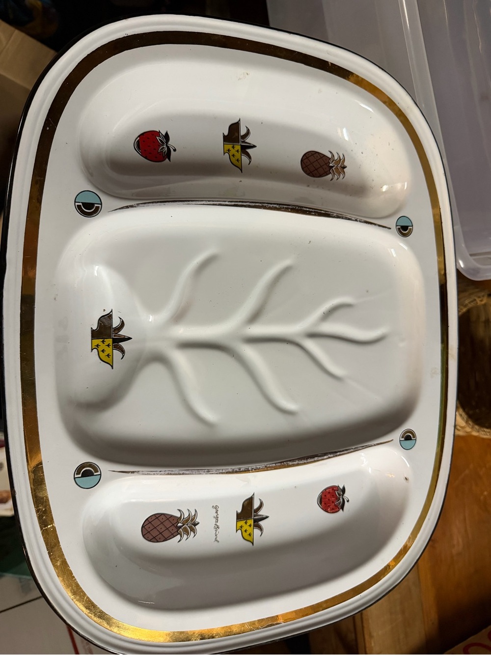 Decorative White Ceramic Sectioned Serving Tray with Gold Trim